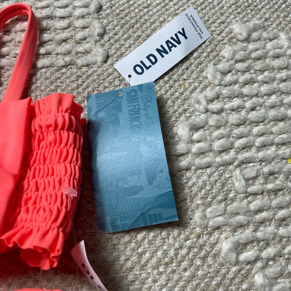 NWT Old Navy Baby Bright Coral Smocked Ruffle Bow Bikini Swim Suit 12-18 Months - Picture 6 of 6